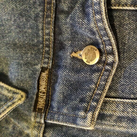 Harley Davidson Womens Patch Logo Distressed Jean Jacket Size L 14/16 $285 NICE! - Picture 10 of 12